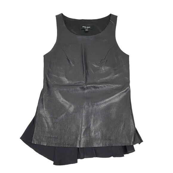 Shui Chen Lambskin Tank Top with Silk Peplum Back BLACK - Picture 4 of 9